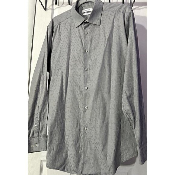 Calvin Klein Mens Slim Fit Geometric Perforated Dress Shirt XL 17 1/2 34/35 - Picture 7 of 9